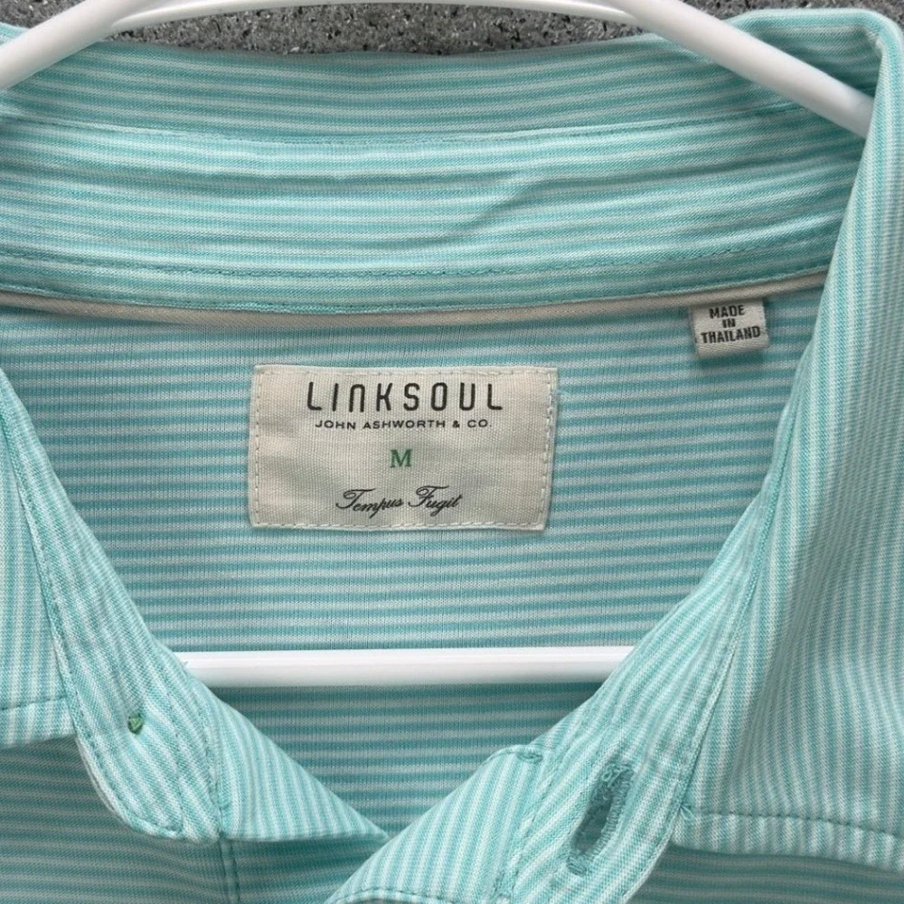Ballyneal Linksoul Mens M Polo Shirt Mint Green White Stripe Golf Luxury - Picture 9 of 12